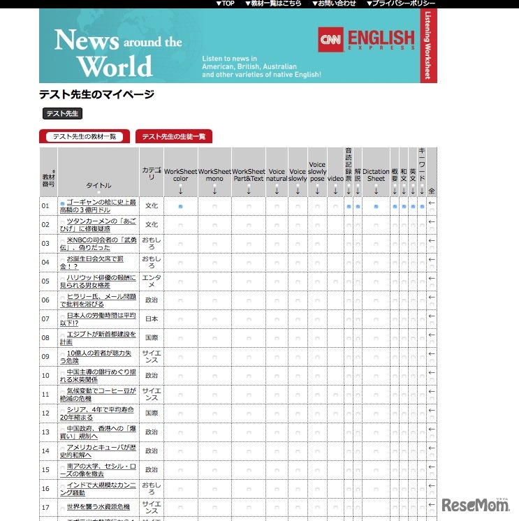 CNN English Express　教材管理ページ