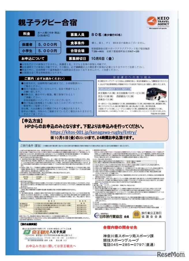 親子ラグビー合宿の開催概要