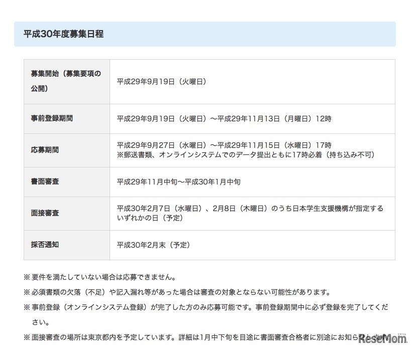 JASSO「海外留学支援制度（学部学位取得型）」平成30年度募集日程