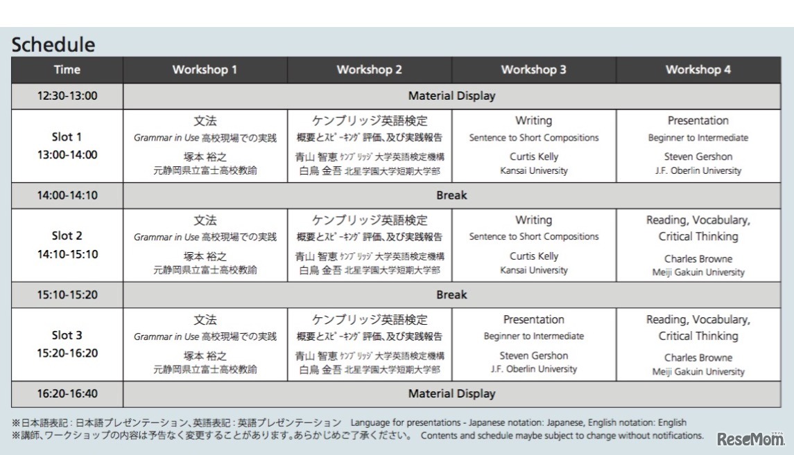 Cambridge Day - 中学・高等学校英語教員向けセミナー2017　スケジュール