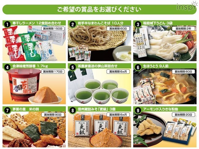 賞品のふるさと小包