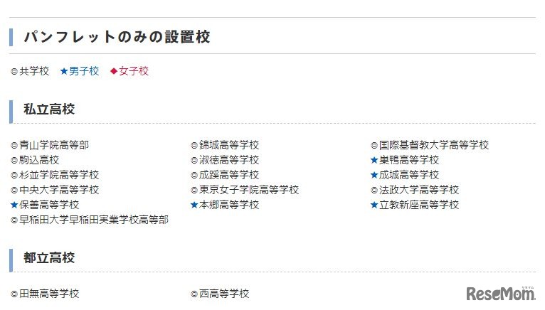 朋友進学教室・朋友高等セミナー・HOPE21「高校個別相談会」パンフレットのみ参加校