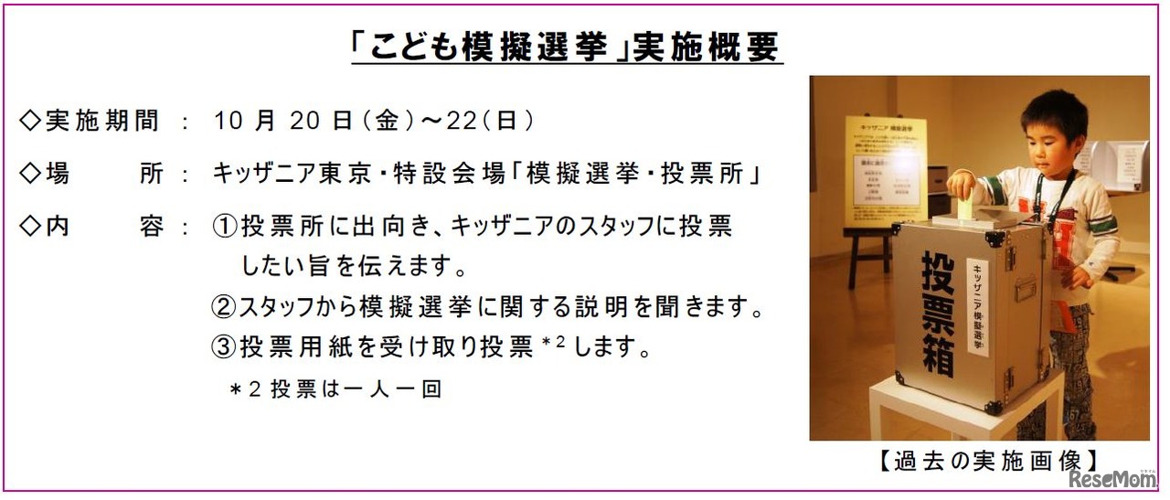 キッザニア「こども模擬選挙」実施概要（キッザニア東京）
