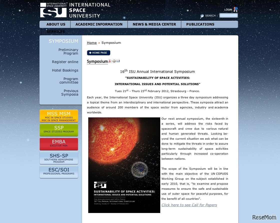 16th ISU Annual International Symposium