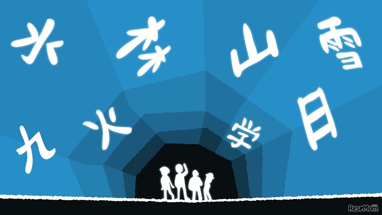 洞窟から脱出するために漢字の問題が刻まれた石板の謎を解く