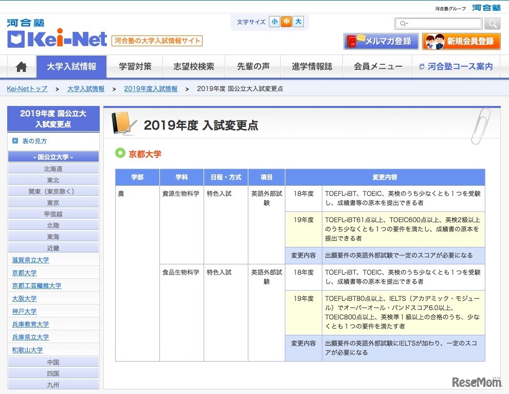 国公立大入試変更点（京都大学）