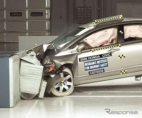 米IIHS（道路保険安全協会）が実施した2006年モデルのホンダシビック（ノンハイブリッド車）の衝突テスト（参考画像）