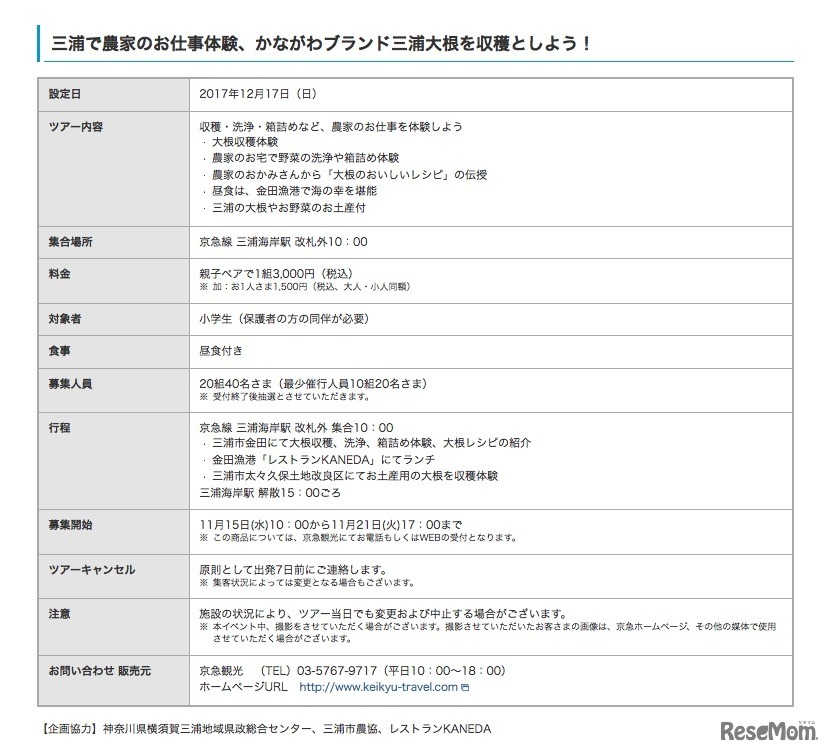 「けいきゅうキッズチャレンジ！」2017年冬　三浦半島で農家のお仕事体験、かながわブランド三浦大根を収穫しよう！