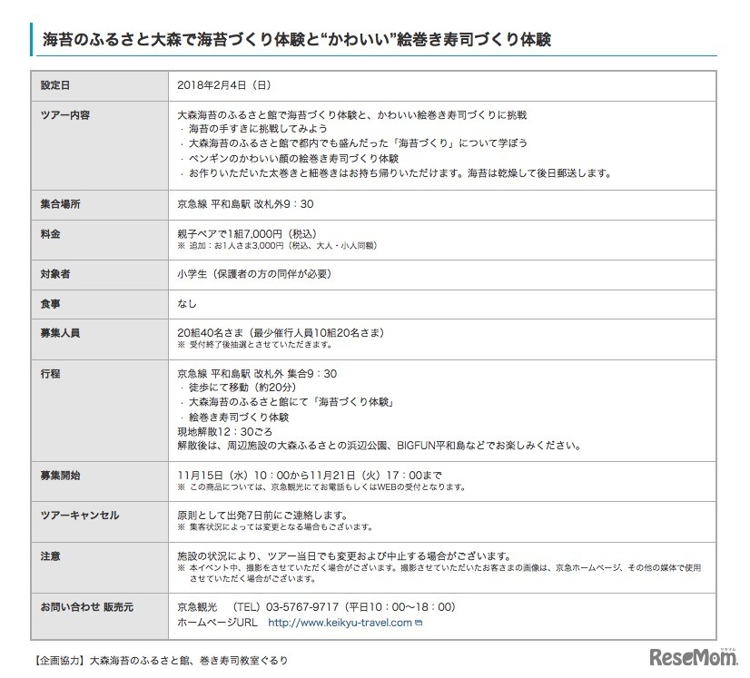 「けいきゅうキッズチャレンジ！」2017年冬　海苔のふるさと大森で海苔づくり体験と“かわいい”絵巻き寿司づくり体験