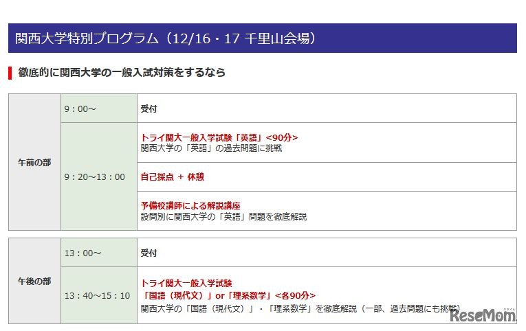 関西大学特別プログラム（大阪会場）