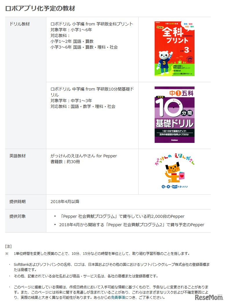 「Pepper 社会貢献プログラム」でロボアプリ化予定の教材
