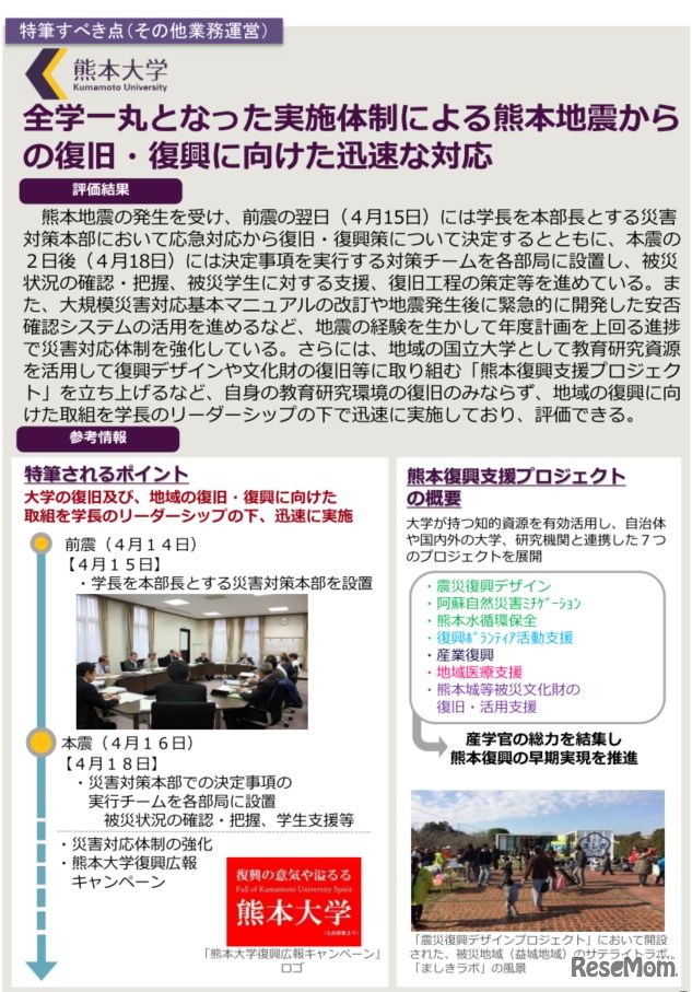 熊本大学の特筆すべき点（その他業務運営）