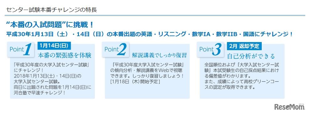 「センター試験本番チャレンジ」の特長