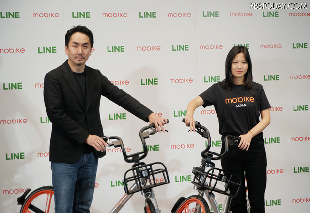 記者会見にはLINEの出澤剛氏と、モバイクのHu Weiwei氏が出席。日本版・モバイクサービスの展望を語った