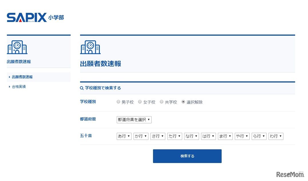 SAPIX小学部「出願者数速報」