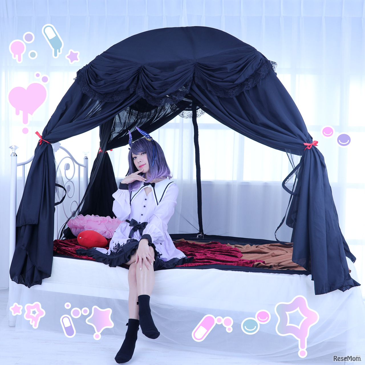 ゆめみたいにかわいいベット天蓋「闇かわブラック」