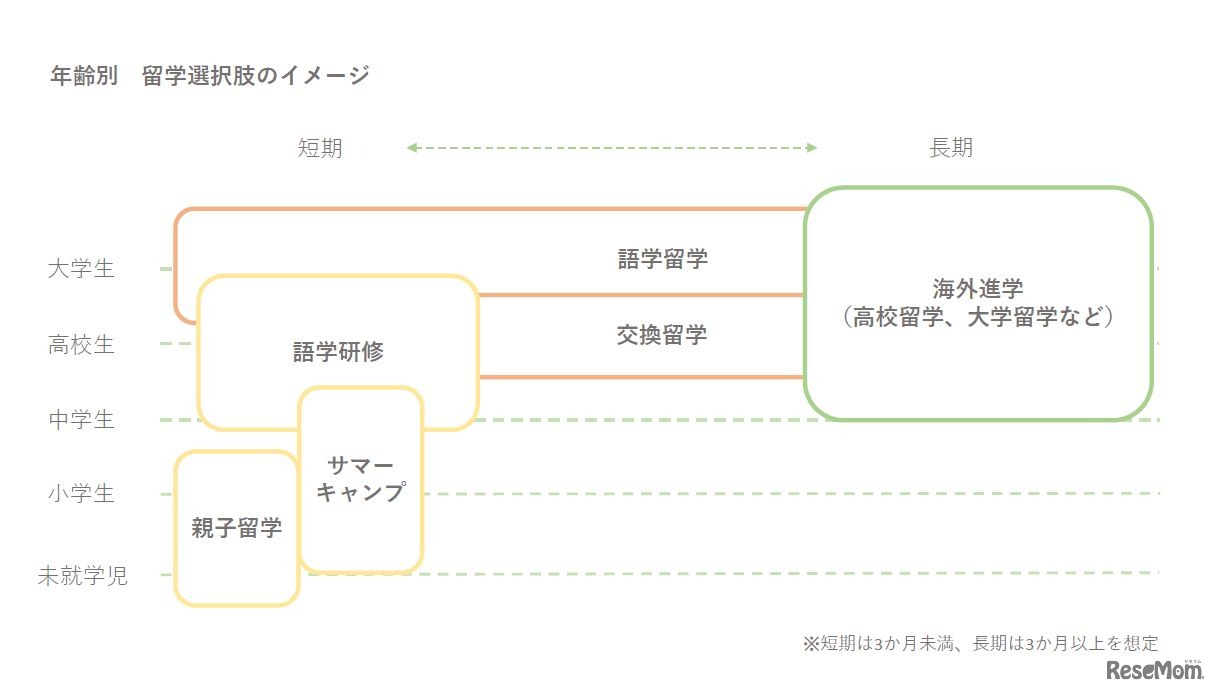 年齢別　留学選択肢のイメージ　画像作成：リセマム編集部