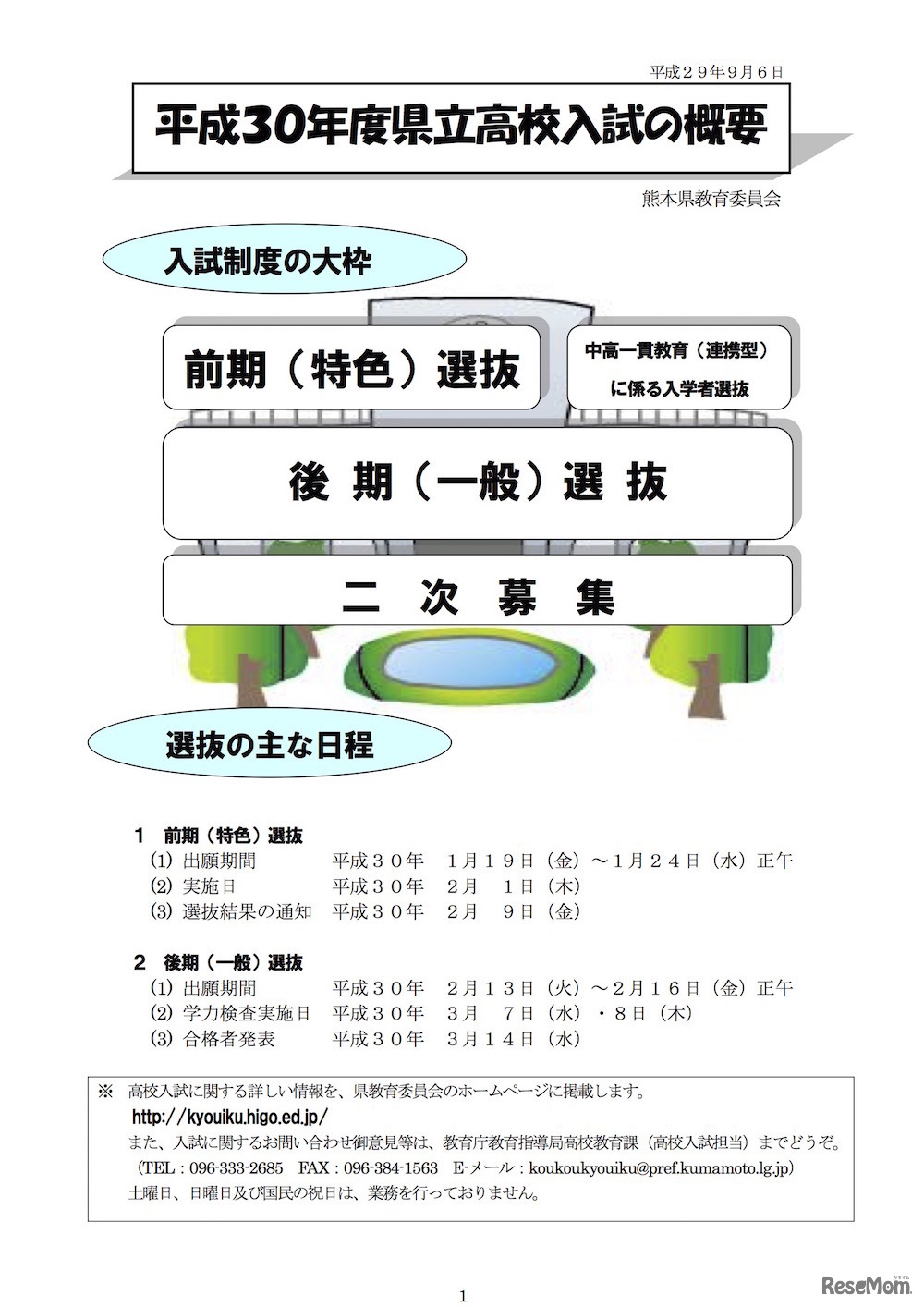 平成30年度公立高等学校入学者選抜の概要