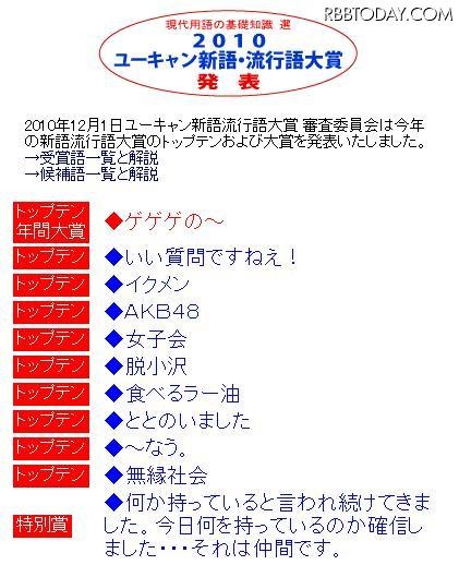年間大賞は「ゲゲゲの～」に。トップテン、特別賞も公式サイトに発表された 年間大賞は「ゲゲゲの～」に。トップテン、特別賞も公式サイトに発表された
