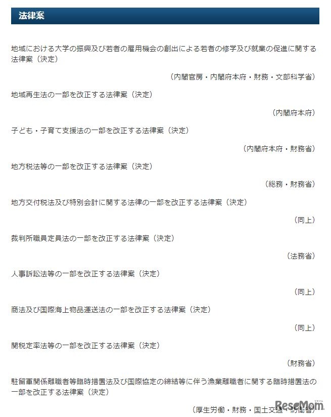 平成30年2月6日定例閣議案件（法律案・一部）