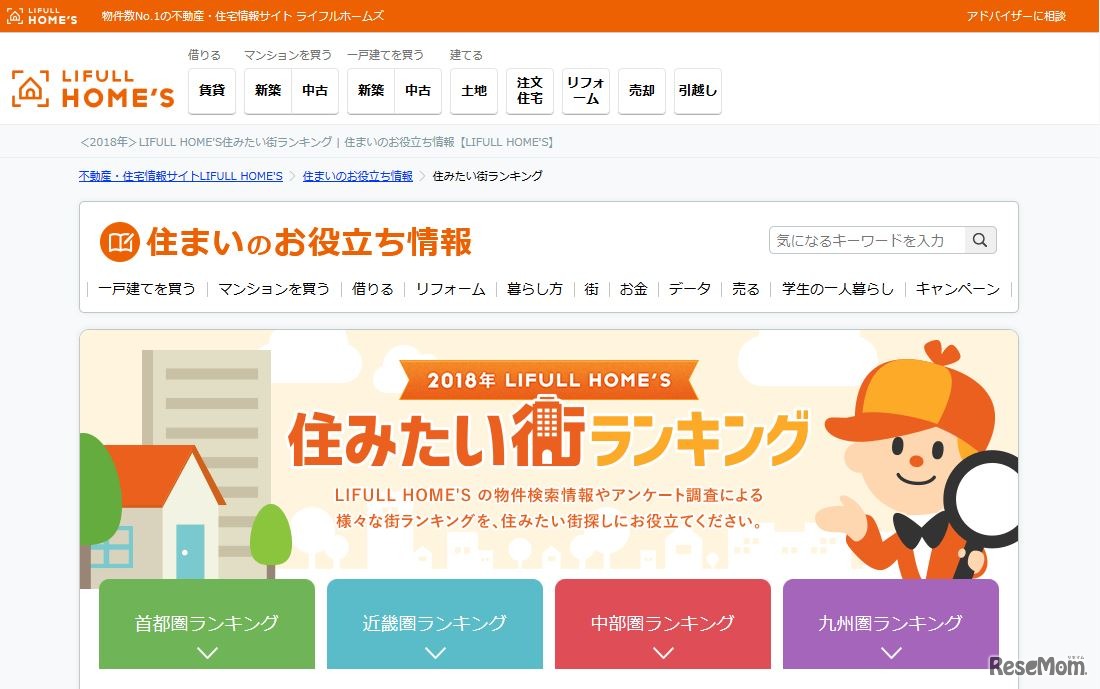 2018年 LIFULL HOME'S住みたい街ランキング