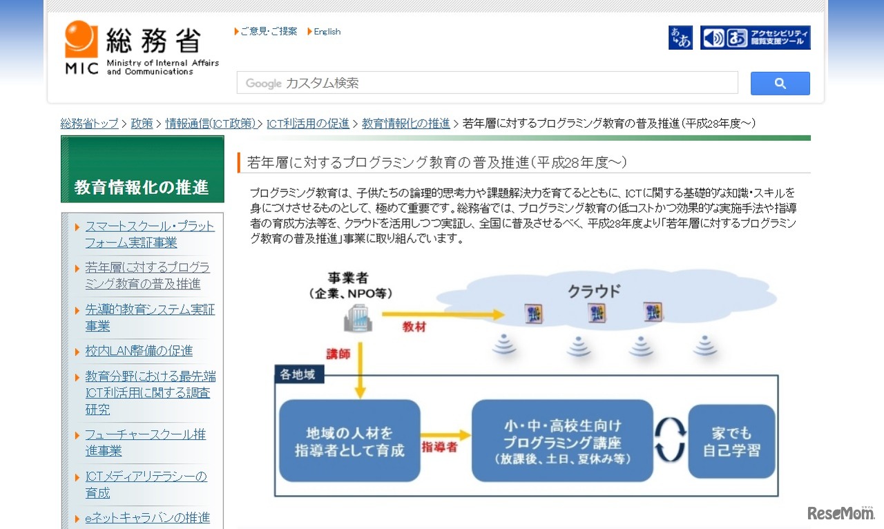 若年層に対するプログラミング教育の普及推進（平成28年度～）