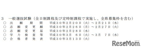 一般選抜試験日程