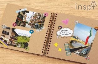 「ドーナツシールスタンプ」で写真を貼り付けたスクラップブッキング