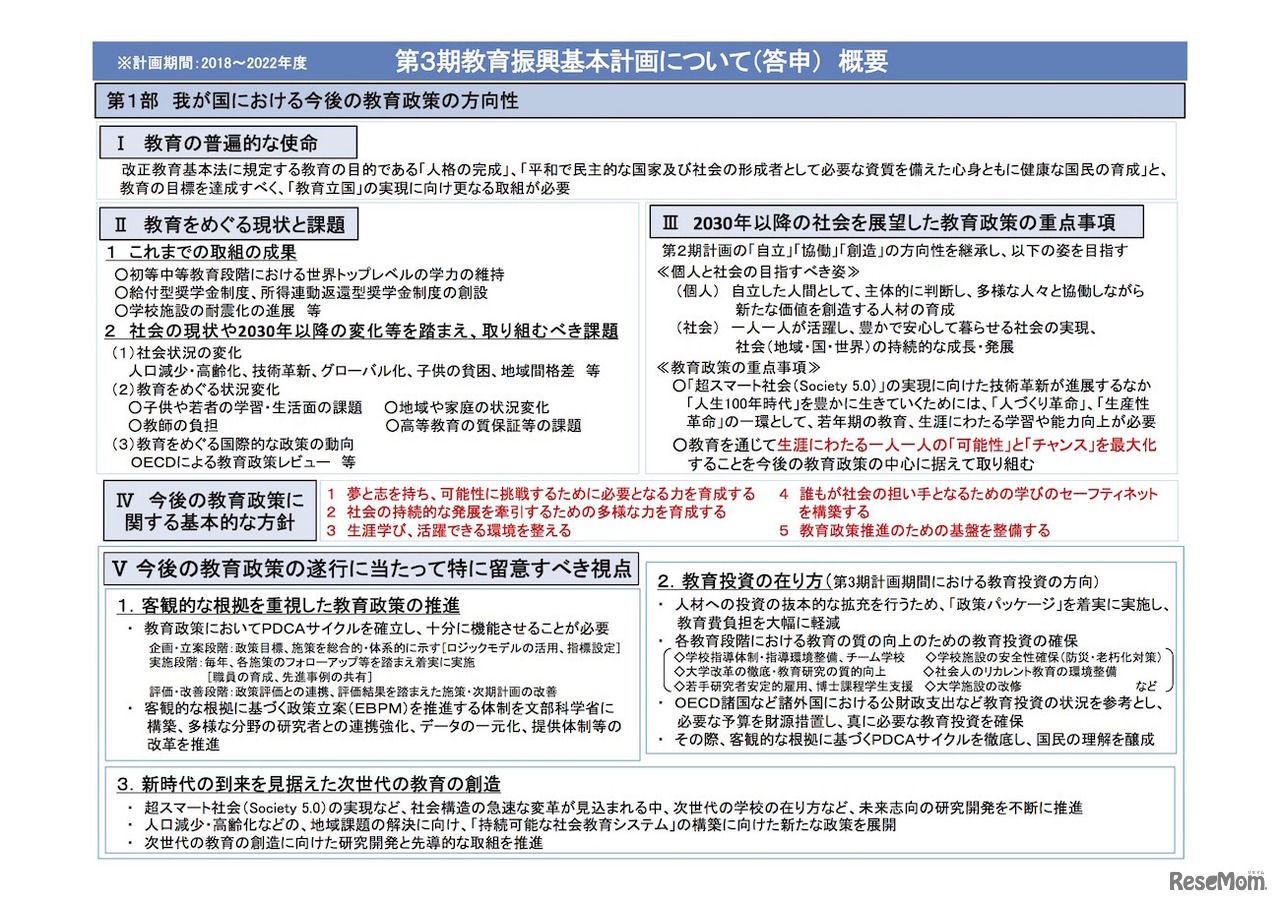 第3期教育振興基本計画について（答申）の概要