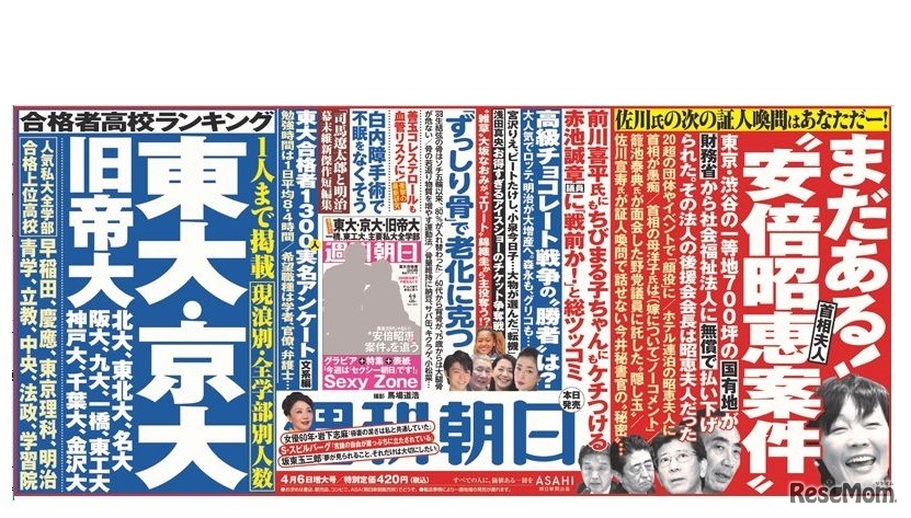 週刊朝日（2018年4月6日増大号・3月27日発売）中吊り