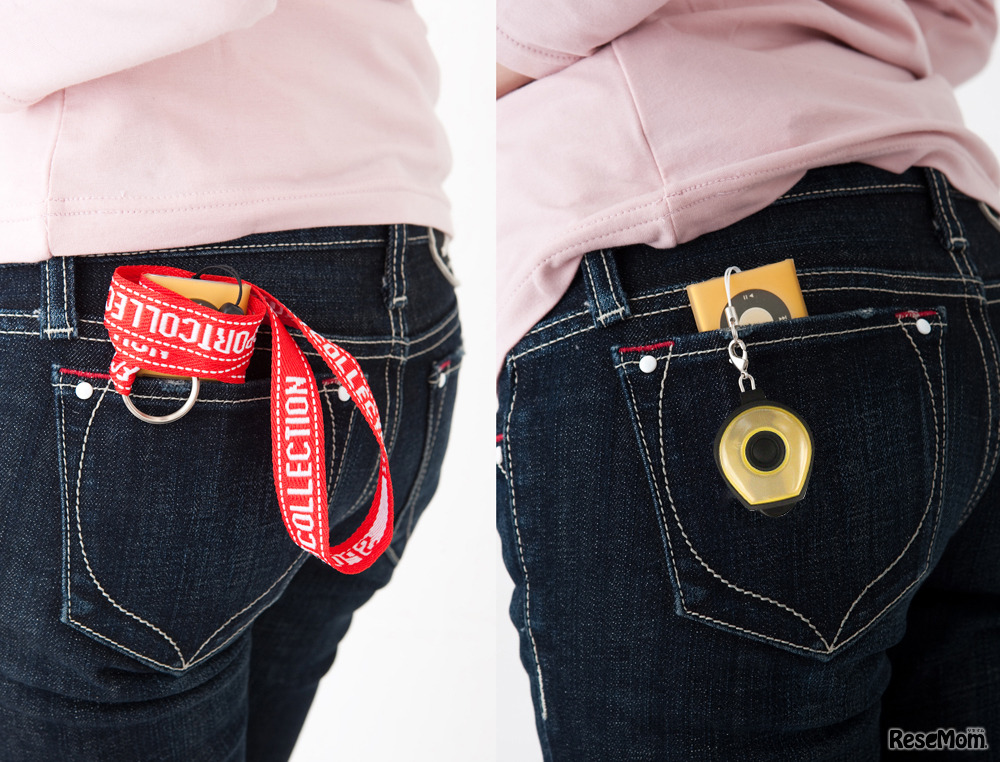 収納式のネックストラップ（右図がプティライト）