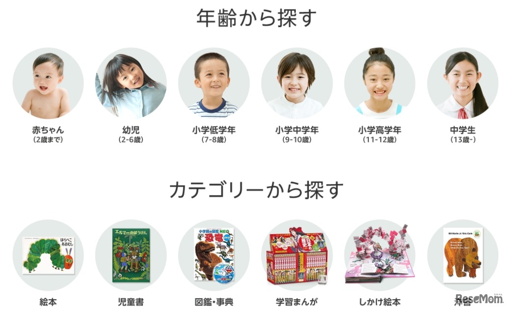 年齢やカテゴリーから子どもが喜ぶ本をナビゲーション