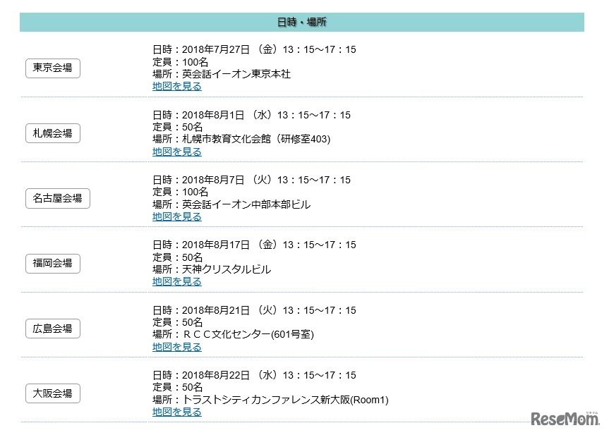 「中学・高校の英語教員向け 指導力・英語力向上セミナー」日時・場所