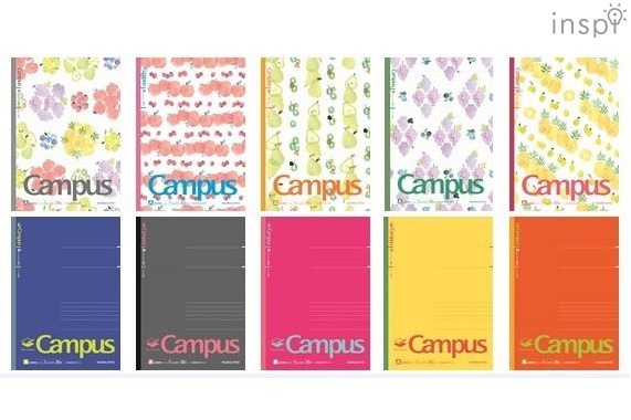 限定柄キャンパスノート＜フレッシュフルーツ＞（上）と限定色スマートキャンパスノート＜パッションカラー＞（下）のラインアップ