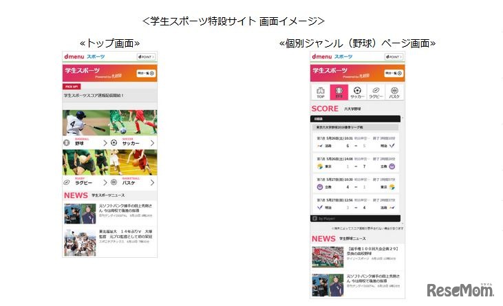 学生スポーツ特設サイト 画面イメージ
