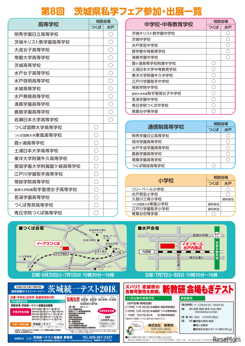第8回　茨城県私学フェア　参加校一覧