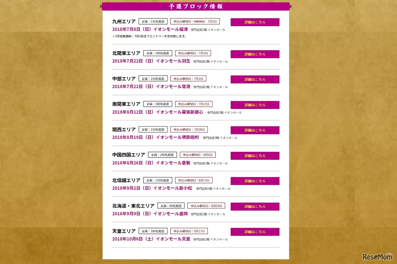 予選ブロック情報