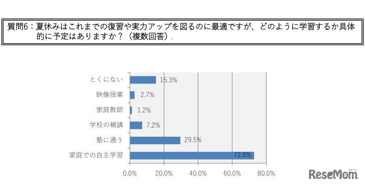夏休みの学習への取組みについて、どのように学習するか具体的に予定があるか