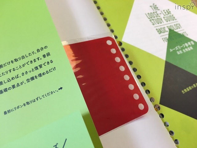 赤フィルターにもルーズリーフ穴を開け、紛失防止に。