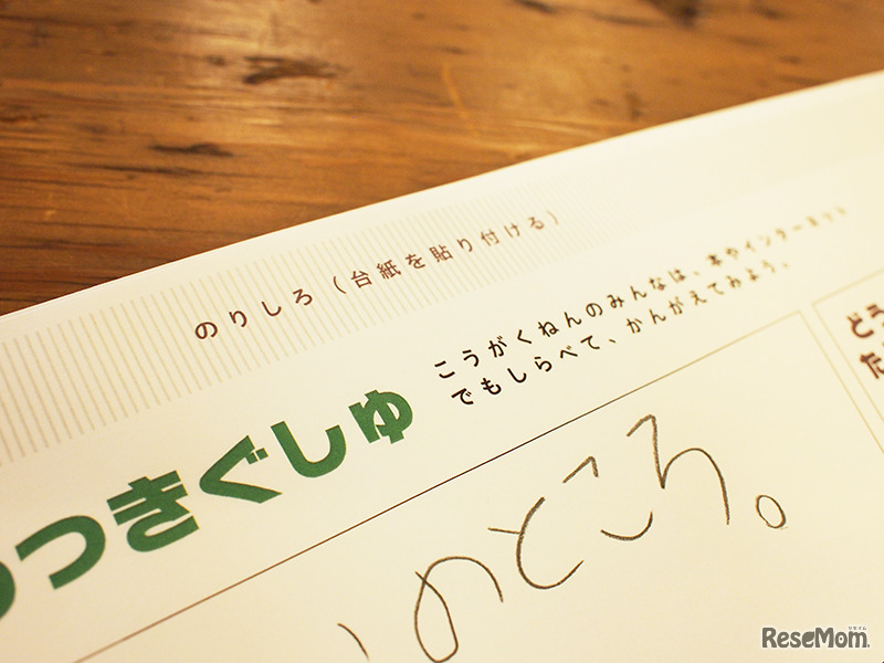レポート用紙の上部に2枚を上下につなげる際ののりしろ部分がある