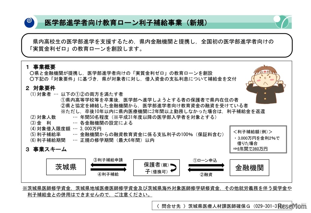 茨城県「医学部進学者向け教育ローン利子補給事業」