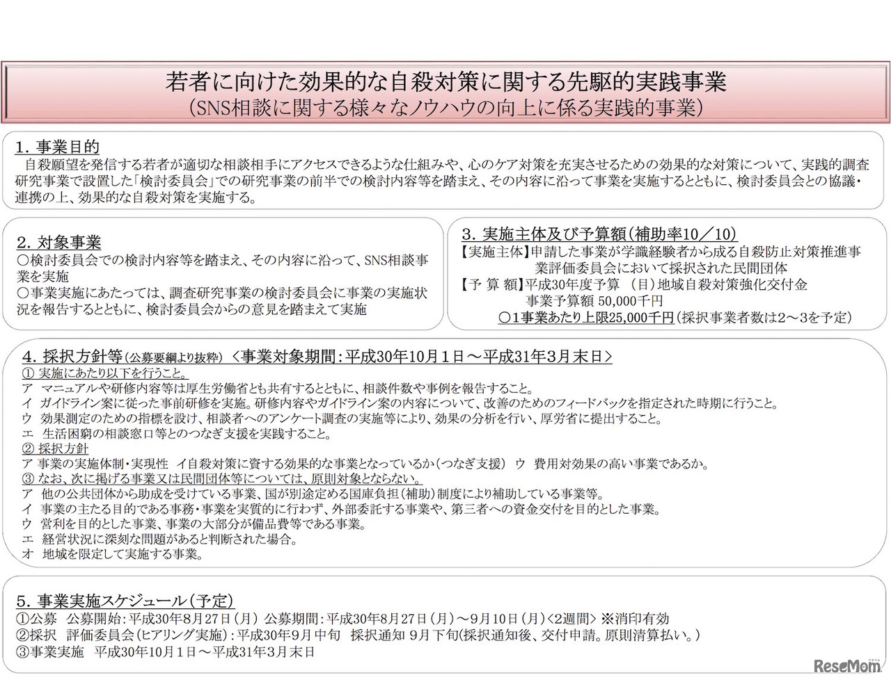 厚生労働省「若者に向けた効果的な自殺対策に関する先駆的実践事業（SNS相談に関するさまざまなノウハウの向上に係る実践的事業）の概要