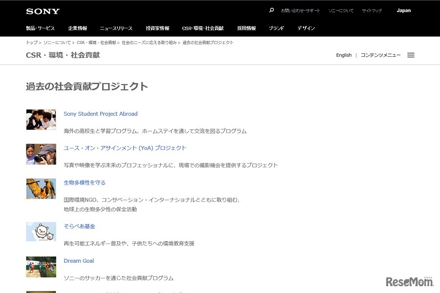 過去の社会貢献プロジェクト