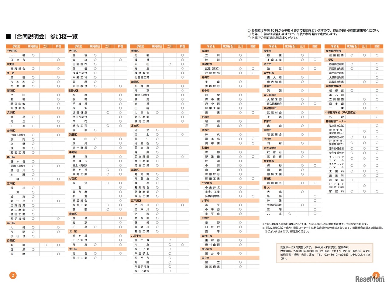 合同説明会 参加校一覧