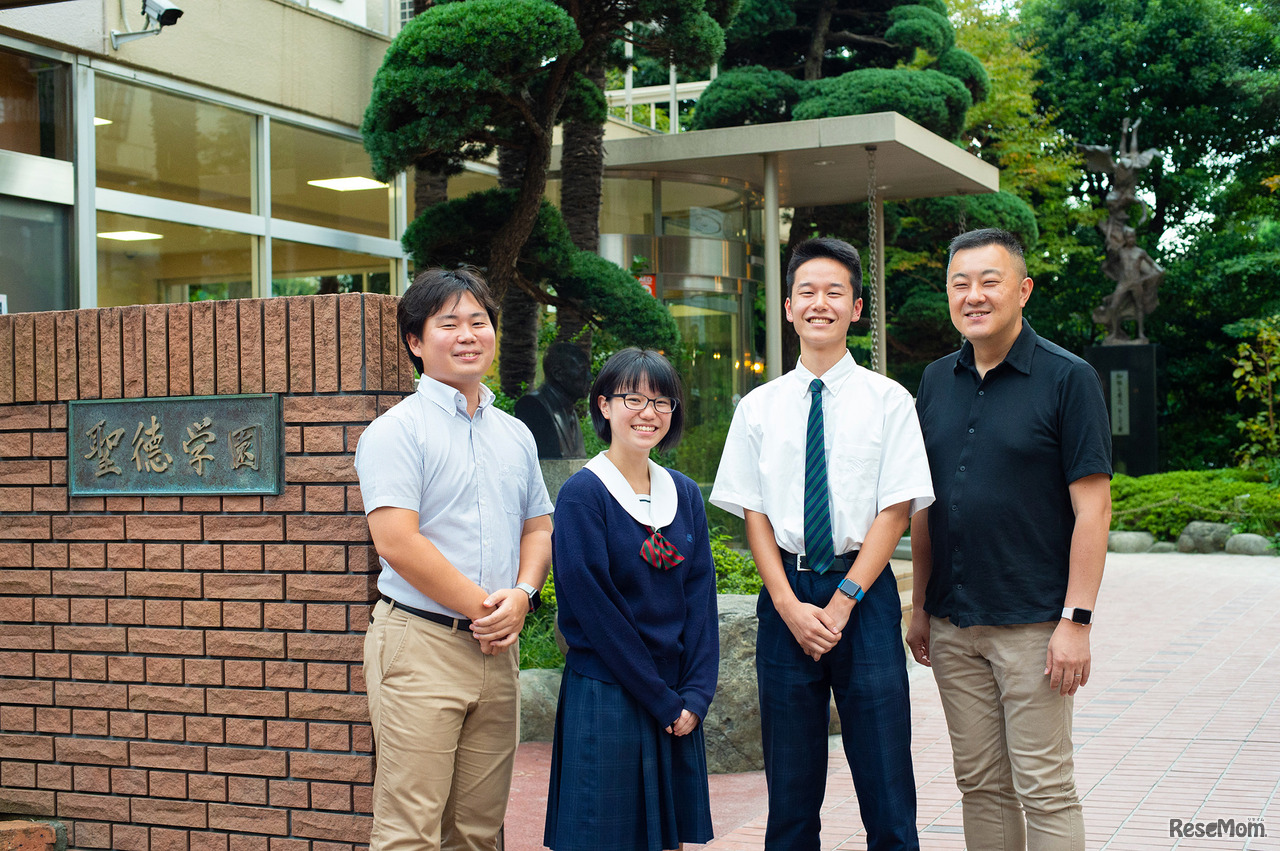 インタビューに応じてくれた聖徳学園中学・高等学校の教師と生徒の皆さん