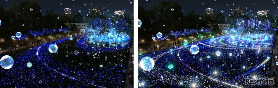 スターライトガーデン2018（左）シーン3 星々が生まれる場所／（右）シーン4 星屑が舞う宇宙