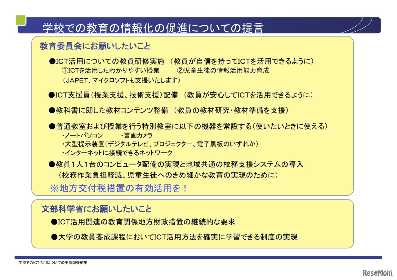 学校での教育の情報化の促進についての提言