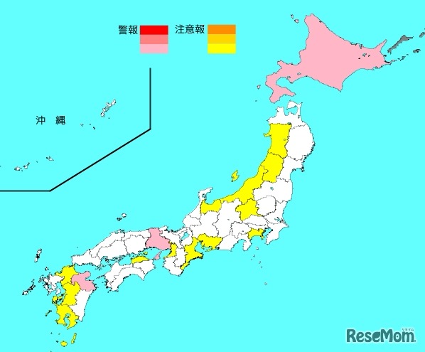 インフルエンザ流行レベルマップ（2018年12月10日～16日）