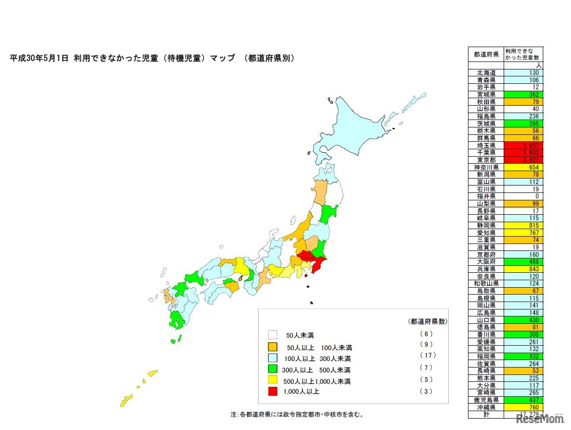 都道府県別の待機児童マップ