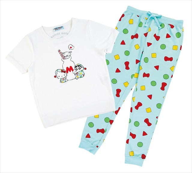 「ハローキティ×クレヨンしんちゃん」ルームウエアセット　4,536円（C）1976, 2019 SANRIO CO., LTD.（C）臼井儀人／双葉社・シンエイ・テレビ朝日・ADK